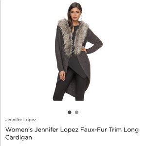 JENNIFER LOPEZ SPARKLE Faux-Fur Trim Long Cardigan